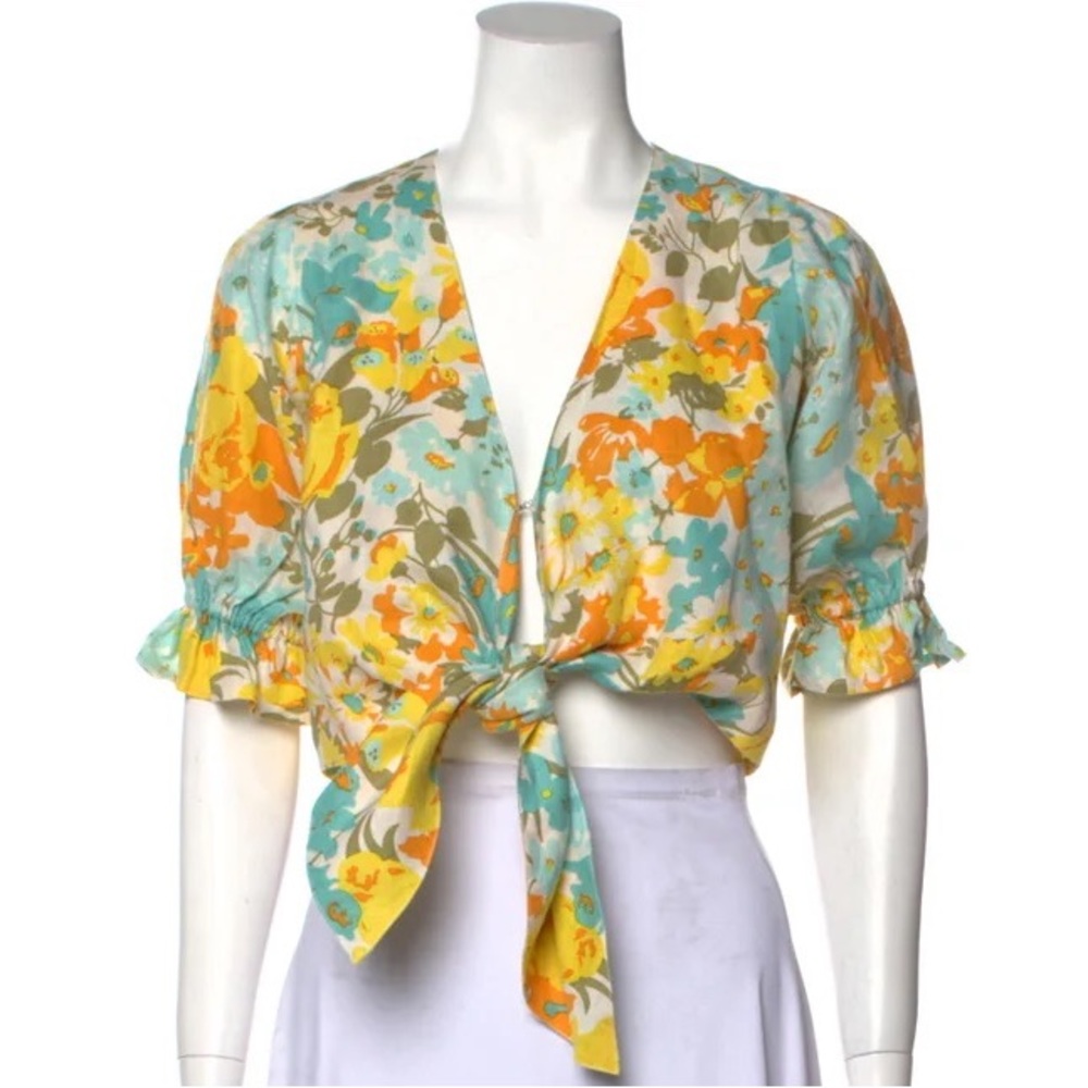 Faithfull the Brand - Floral V Neck Crop Top Tie Front